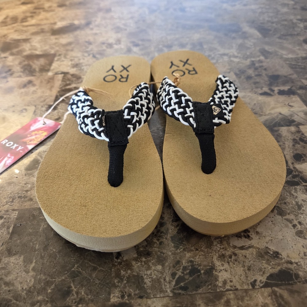 Roxy sz 8 braided blk/wht thong flip flops sandals NWT casual summer vacation - Picture 4 of 9